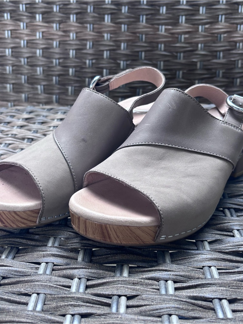 Dansko Taupe Open-Toe Slingback Mules